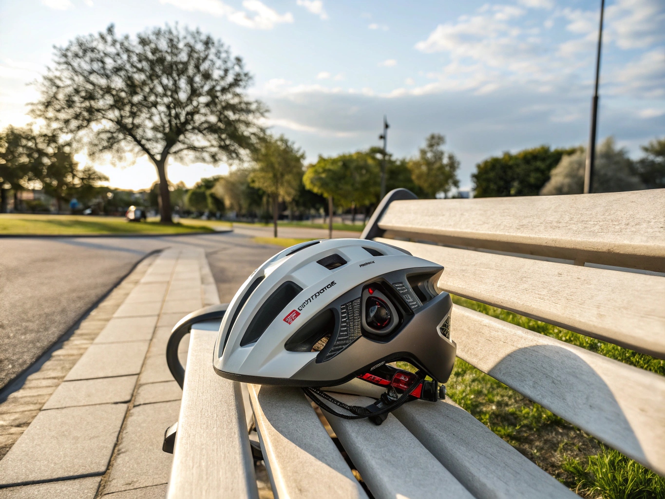 Modern cykelhjälm med integrerade säkerhetsfunktioner